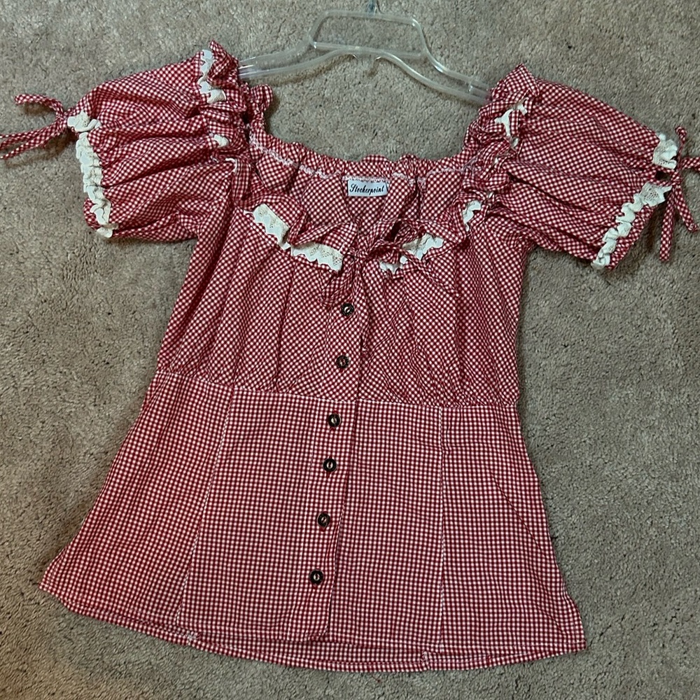 Dollhouse Red Checkered Off-Shoulder Blouse